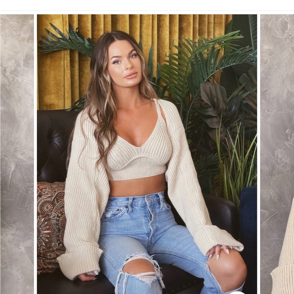 ISO Cream Knit Sweater and Crop Top Set
